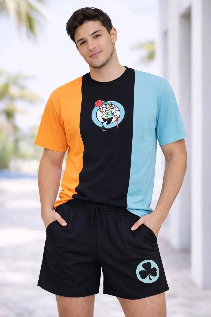 Bărbați Set 2 Piese Oversize Brodat Tricou Șort Set
