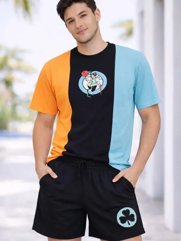 Bărbați Set 2 Piese Oversize Brodat Tricou Șort Set 1