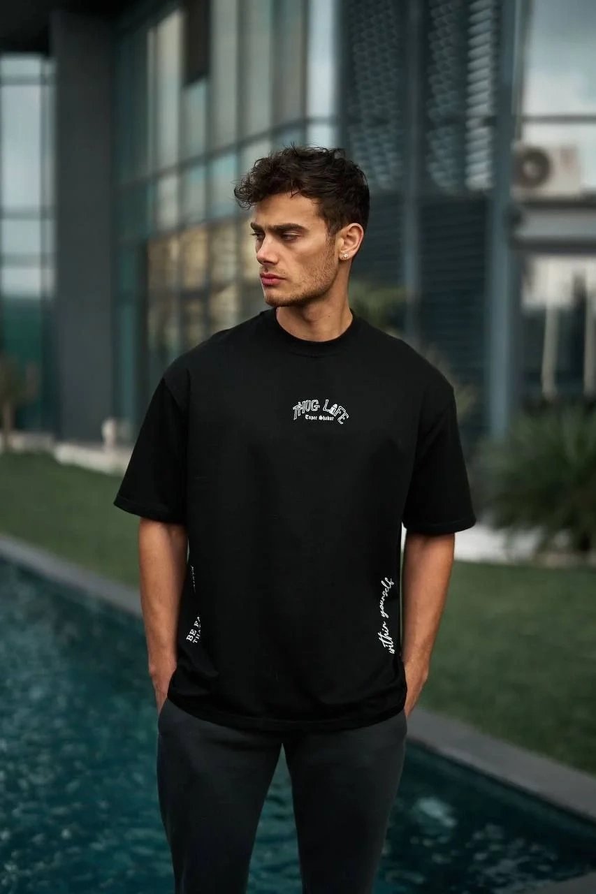 Bărbat Negru Tricou cu Guler Bicicletă Imprimat cu Eșarfă Palestiniană 3