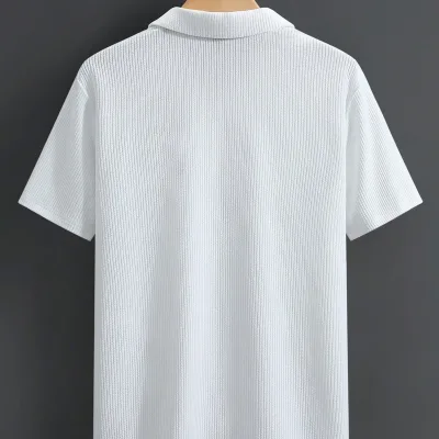 Ανδρικό Λευκό Πόλο Oversize Ριμπέ Ύφασμα 100% Βαμβακερό Φαρδιά Κόψη Λαιμόκοψη Ποδηλάτου 2