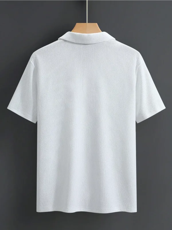 Ανδρικό Λευκό Πόλο Oversize Ριμπέ Ύφασμα 100% Βαμβακερό Φαρδιά Κόψη Λαιμόκοψη Ποδηλάτου 2