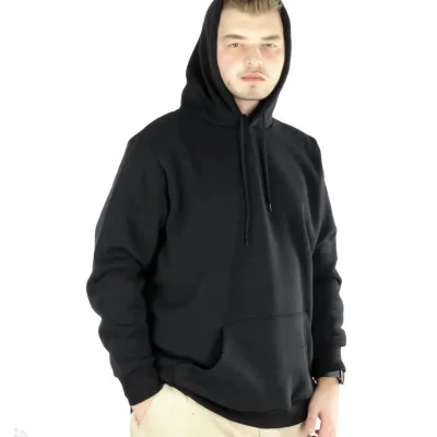 Men's Black Oversize 3-Thread Cotton Hooded Pocket Sweatshirt 2