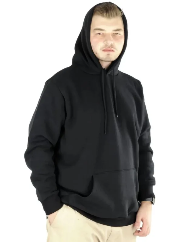 Men's Black Oversize 3-Thread Cotton Hooded Pocket Sweatshirt 2