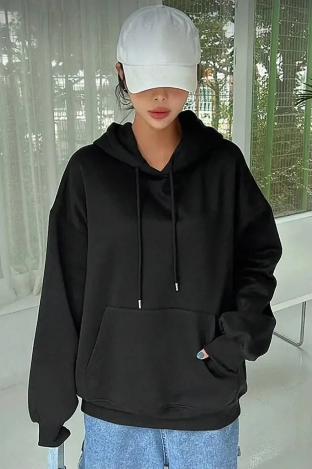 Jin Reş Oversize 3 Têl Pembû Hoodî Kangurû Bêrîk Sweatshirt 1