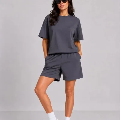 Женски сив oversize мек модален комплет со џебови 3