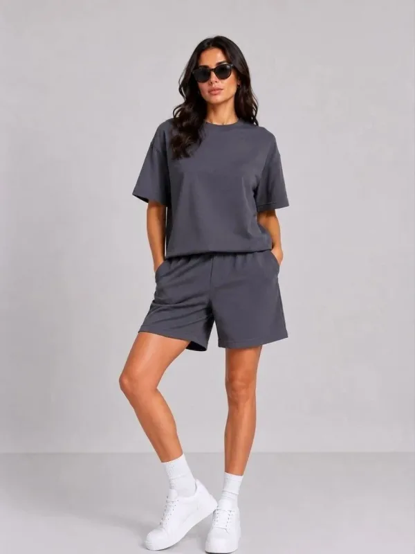 Женски сив oversize мек модален комплет со џебови 3