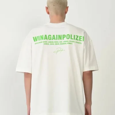 Ανδρικό Λευκό Oversize Στρογγυλή Λαιμόκοψη Τυπωμένο T-Shirt 2