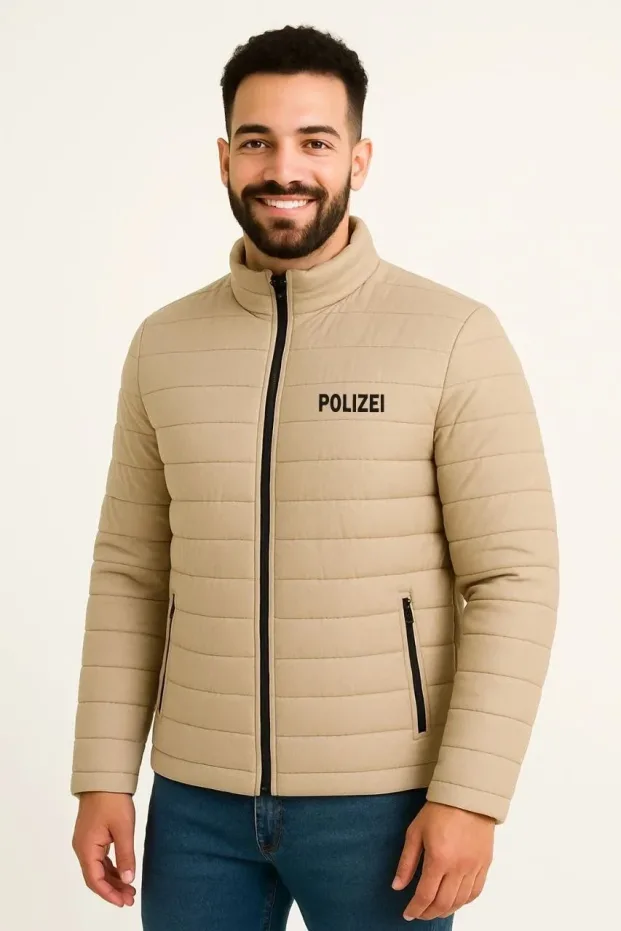 Bézs Mikro Víztaszító Steppelt Nyomott Cipzáros Bomber Kabát 2