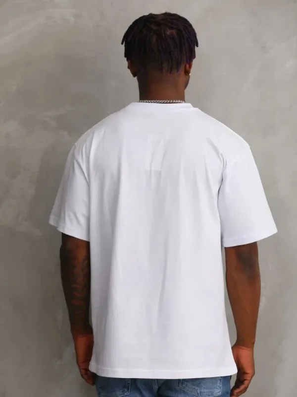 Bărbați Alb Guler Bicicletă Imprimat Oversize Tricou 2