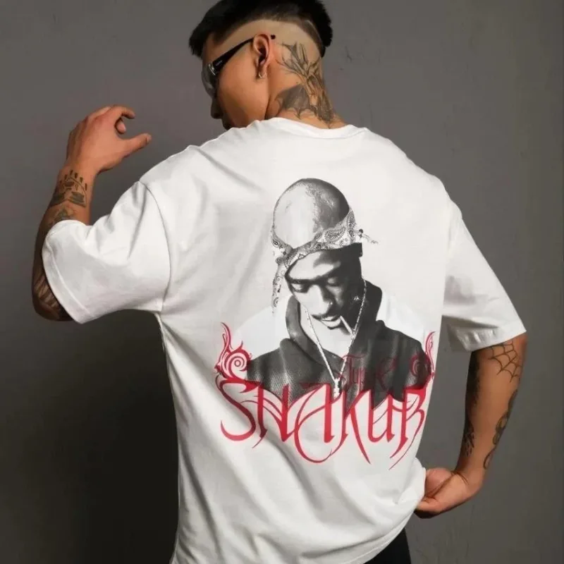 Masculin Alb Oversize Guler Bicicletă Imprimat Tricou