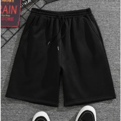 Women's Black Oversize Two-Thread Straight Cut Shorts 1