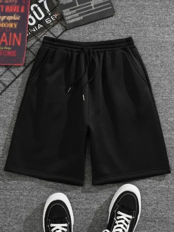 Women's Black Oversize Two-Thread Straight Cut Shorts 1