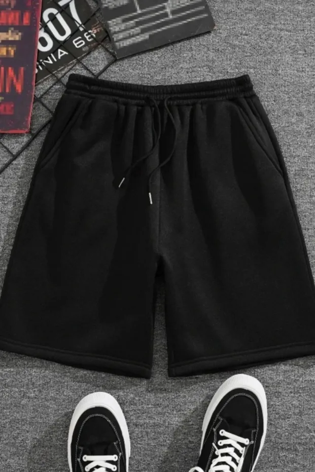 Women's Black Oversize Two-Thread Straight Cut Shorts 1