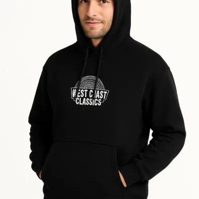 Men's Black 3-Thread Cotton Printed Kangaroo Pocket Hoodie 1
