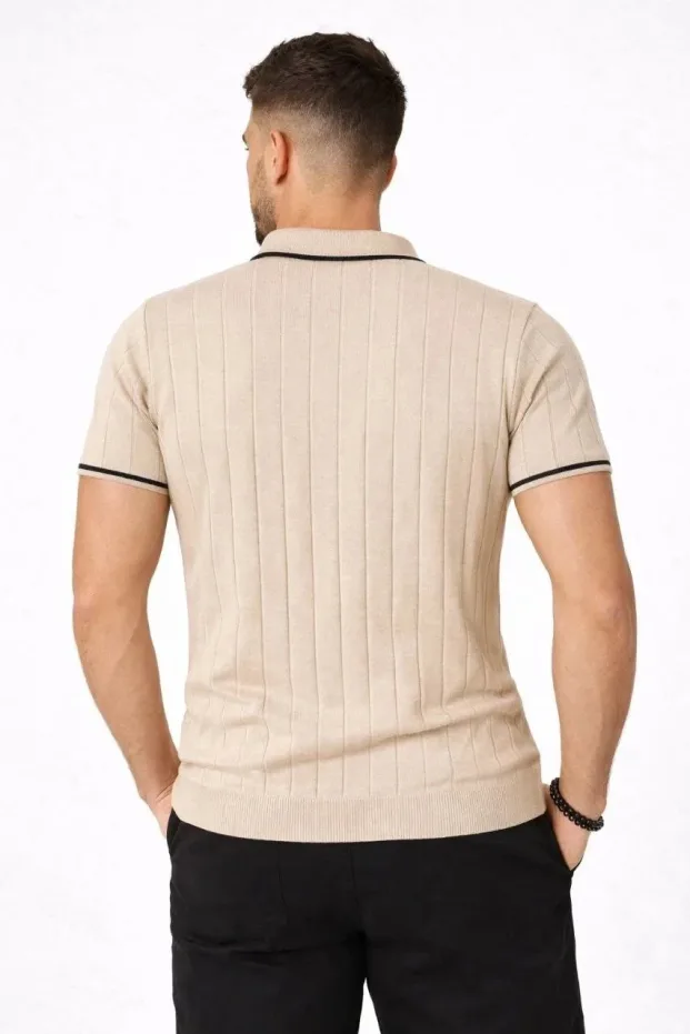Bărbați Set 3 bucăți Bej-Alb-Negru Tricou Polo cu Fermoar Guler Tricou 6