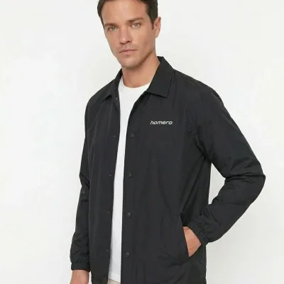 Jacket for Men, Black, Waterproof, Lined, Snap Button, Seasonal 1