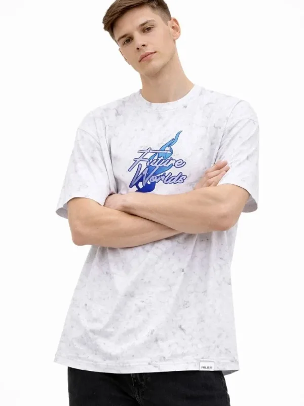 Машка бела oversize бициклистичка јака, киселински измиена маица 1