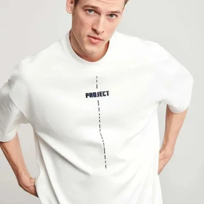 Ανδρικό Λευκό Regular Fit Ποδηλατόλαιμο Τυπωμένο T-shirt 2