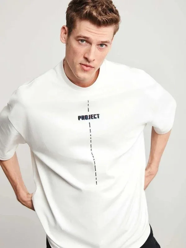 Ανδρικό Λευκό Regular Fit Ποδηλατόλαιμο Τυπωμένο T-shirt 2
