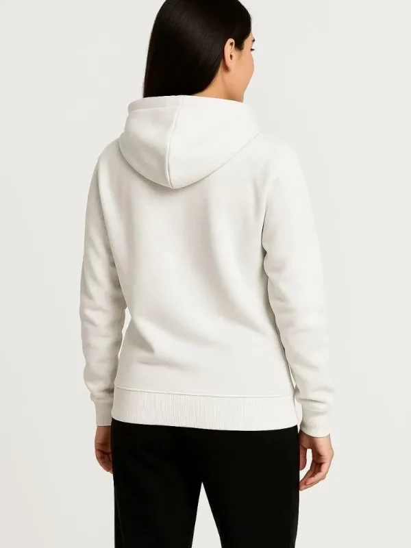 Dámský bílý sweatshirt s kapucí, celoplošným zipem a kapsou klokaní, 3-nitný 6