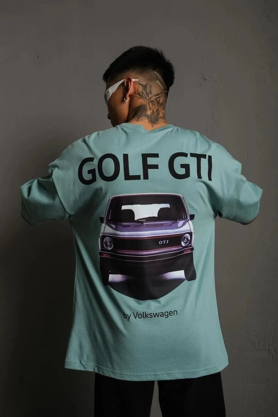 Férfi Mentazöld Oversize Golf GTI Retro Autó Nyomott Póló