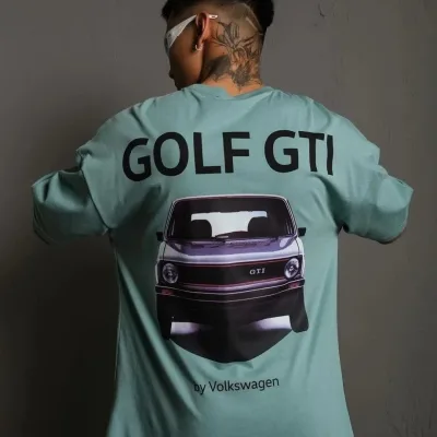 Férfi Mentazöld Oversize Golf GTI Retro Autó Nyomott Póló 1