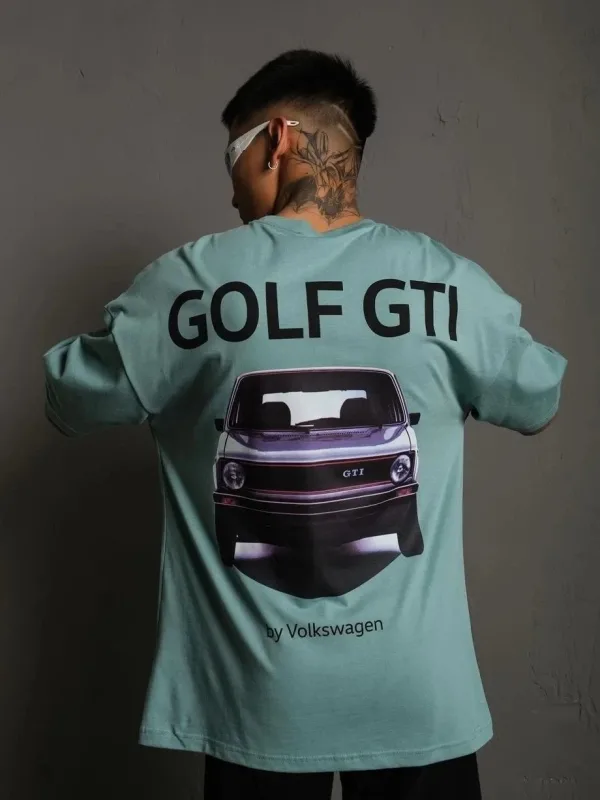 Férfi Mentazöld Oversize Golf GTI Retro Autó Nyomott Póló 1