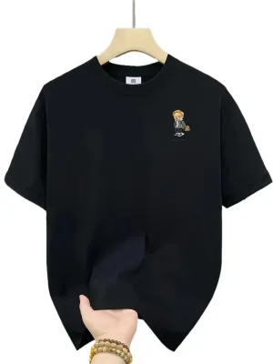 Férfi fekete kerékpárnyakú nyomott jersey póló