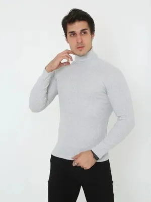 Pánske sivé slim fit lycrové rolákové rebrované body