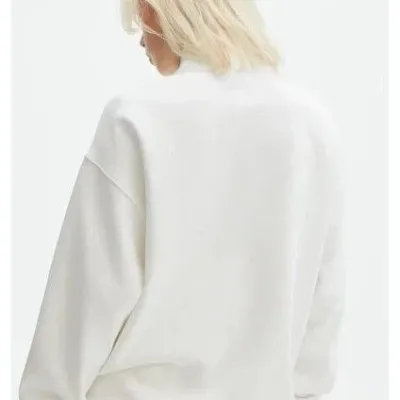 Gratë Bardhë Oversize Gjysmë Zip Pambuk Basic Sweatshirt 2