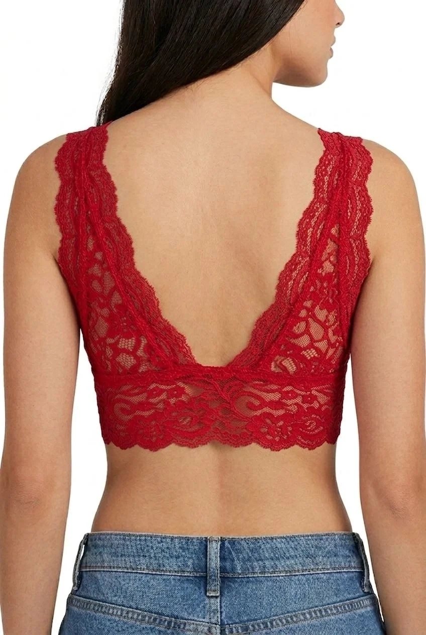Femeie Roșu Decolteu V Dantelă Bralet Crop Sutien Bretele Flexibil 2