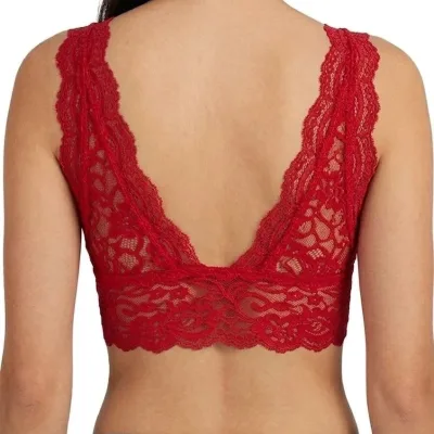 Ženski crveni V izrez čipka bralet crop grudnjak na naramenice elastičan 2