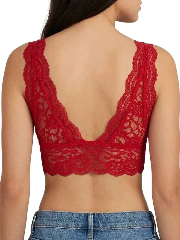 Ženski crveni V izrez čipka bralet crop grudnjak na naramenice elastičan 2