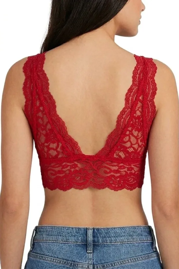 Női piros V nyakú csipke bralet crop melltartó pántos rugalmas 2