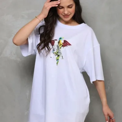 Dámské bílé regular tričko s kulatým výstřihem, potištěné, krátký rukáv 1