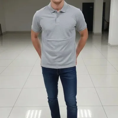 Pánské šedé regular tričko s polokošilovým límcem a knoflíčky, piké 2