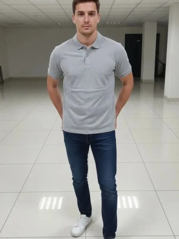 Pánské šedé regular tričko s polokošilovým límcem a knoflíčky, piké 2