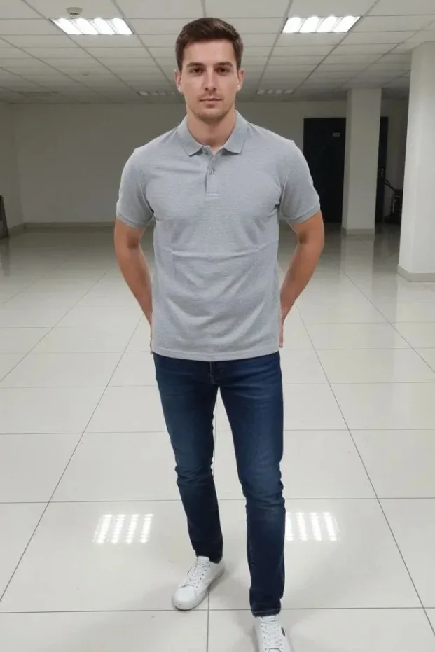 Чоловіча сіра regular футболка-поло з піке, на ґудзиках 2