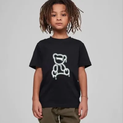 Uşaq Qara Oversize Çap Dairəvi Yaxalı T-Shirt 2