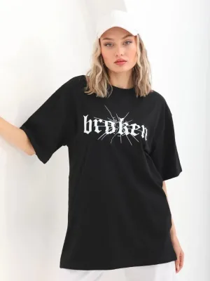 Ženski crni Oversize Bicikli kragna print majica