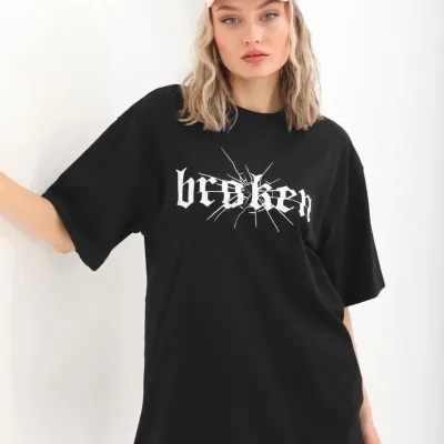 Ženski crni Oversize Bicikli kragna print majica 1