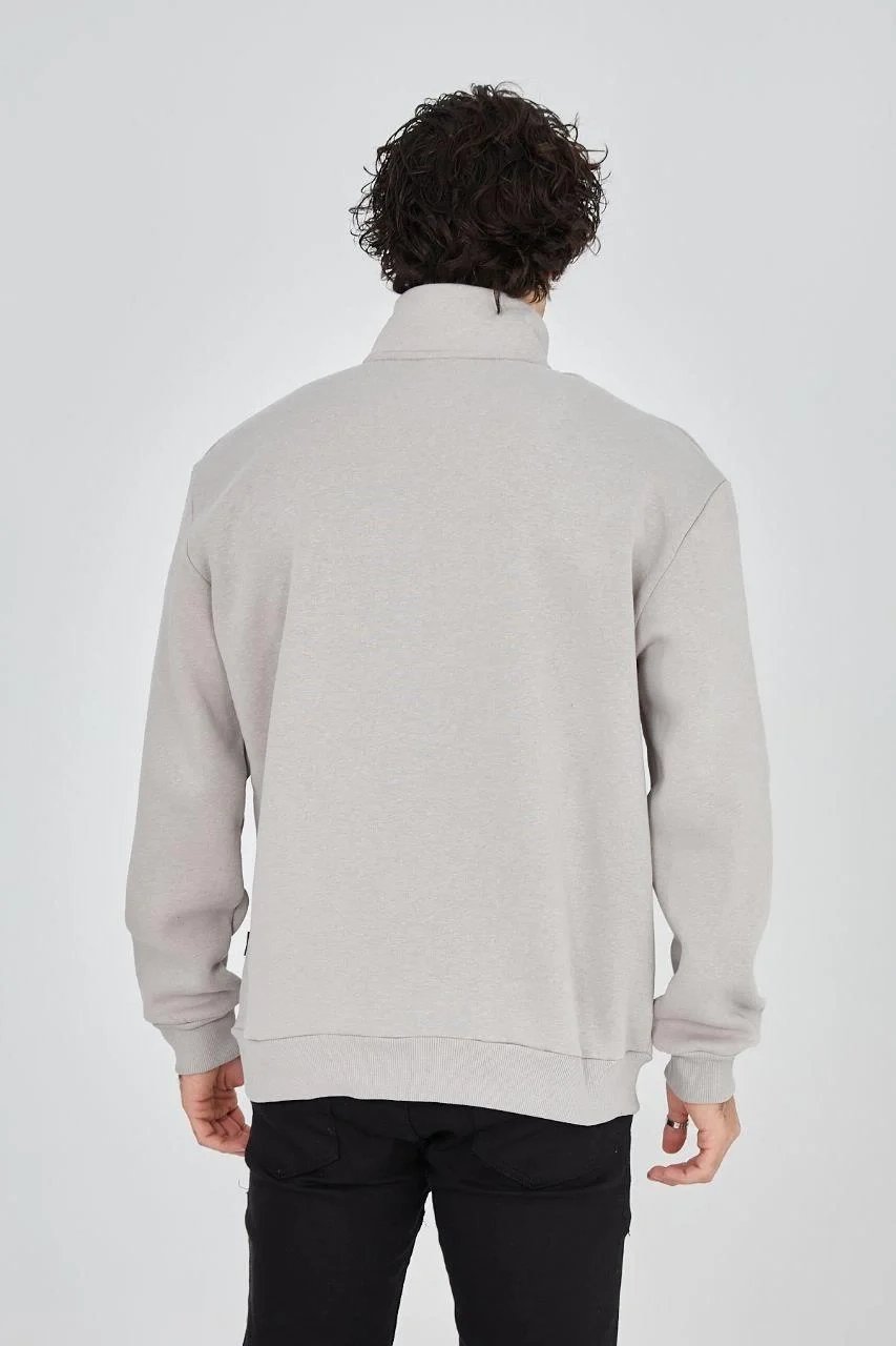Murš Gri Jumătate Fermuar Printat 3 Firă Bumbac Sweatshirt 2