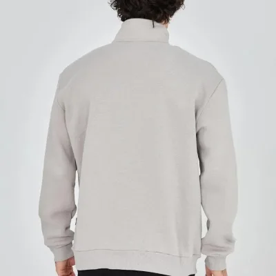 Férfi Szürke Félcipzáras Nyomott 3 Szálas Pamut Sweatshirt 2