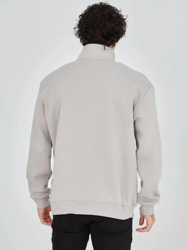 Férfi Szürke Félcipzáras Nyomott 3 Szálas Pamut Sweatshirt 2