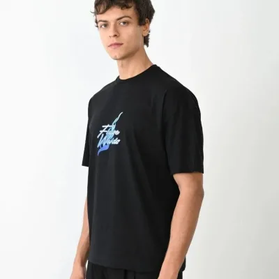 Ανδρικό Μαύρο Oversize Ποδήλατο Λαιμό Εκτύπωση Καλοκαιρινό Μπλουζάκι 3