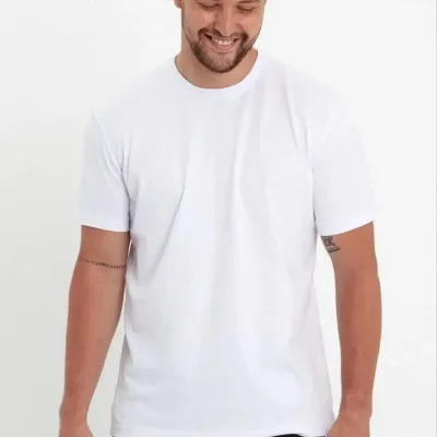 Erkek Beyaz Regular Fit Bisiklet Yaka Penye Tişört 3
