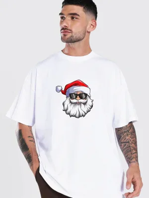 Muška bela oversize Nova godina Deda Mraz print bicikl kragna majica