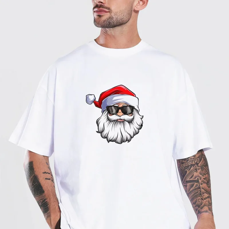 Muška bela oversize Nova godina Deda Mraz print bicikl kragna majica