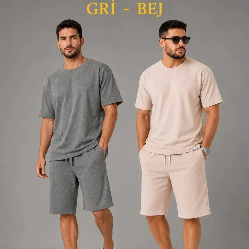 Men's 2-Piece Oversize Set Two-Thread Fabric Summer Shorts T-Shirt Set