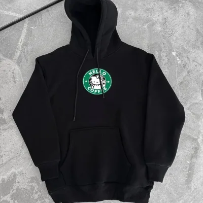 Jinê Reş Oversize Hoodî Bikapûşon Çapkirî 3 Têl Pembû Sweatshirt 4